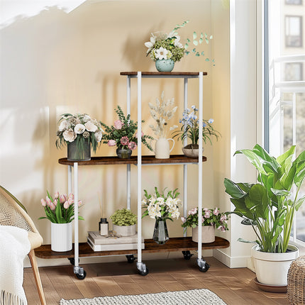 FIN Vintage Plant Holder 3 Tiers Storage Shelf Unit with Lockable Casters Garden.