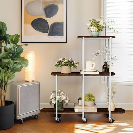 FIN Vintage Plant Holder 3 Tiers Storage Shelf Unit with Lockable Casters Garden.