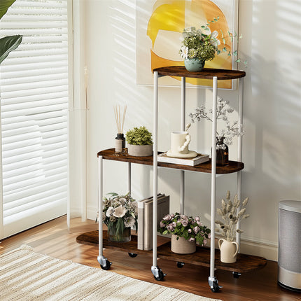 FIN Vintage Plant Holder 3 Tiers Storage Shelf Unit with Lockable Casters Garden.