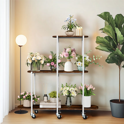 FIN Vintage Plant Holder 3 Tiers Storage Shelf Unit with Lockable Casters Garden.