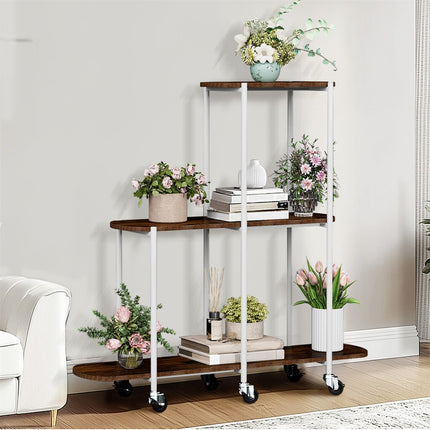 FIN Vintage Plant Holder 3 Tiers Storage Shelf Unit with Lockable Casters Garden.