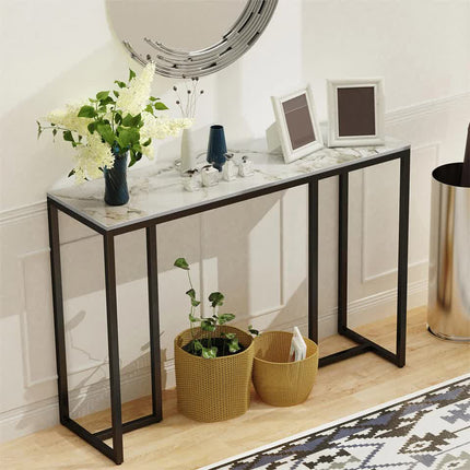 Modern Heavy Real Stone Console Table Hallway Entryway Table Metal Narrow Desk.