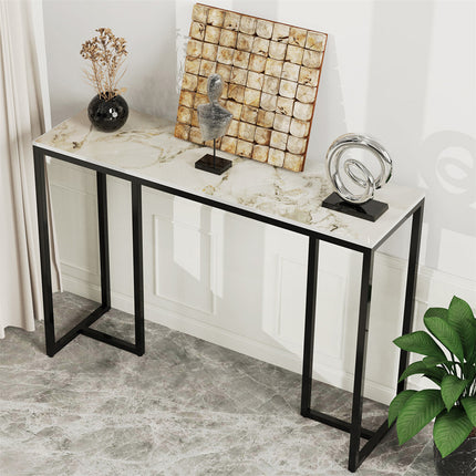 Exquisite Water Ripple Marble Console Table Bar Table w Thicken Stable Metal Leg.