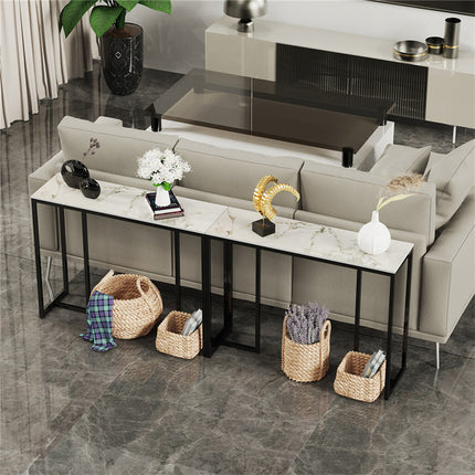 Exquisite Water Ripple Marble Console Table Bar Table w Thicken Stable Metal Leg.