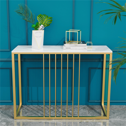 Narrow Console Sofa Entry Table Behind Couch Table Sintered Stone Golden Frame.