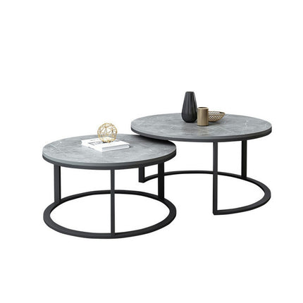 Set of 2 Grey Marble Round Nesting Tables.