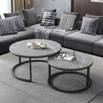 Set of 2 Grey Marble Round Nesting Tables.