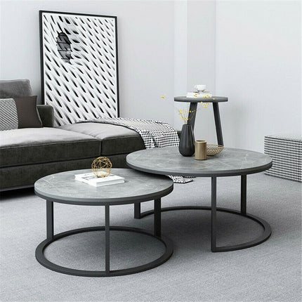 Set of 2 Grey Marble Round Nesting Tables.