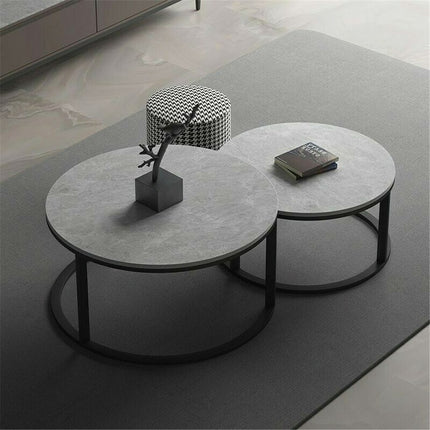 Set of 2 Grey Marble Round Nesting Tables.