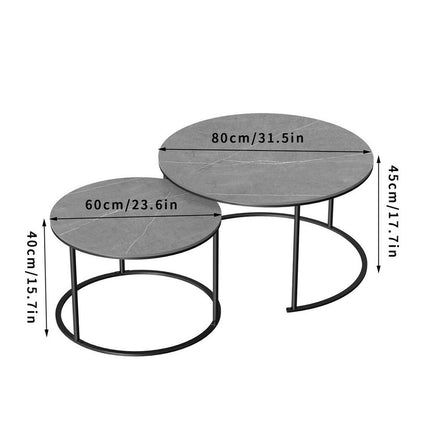 Set of 2 Grey Marble Round Nesting Tables.