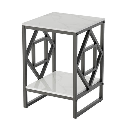 Sleek White Marble Side Table Sofa End Table Bedside Nightstand w Durable Frame.