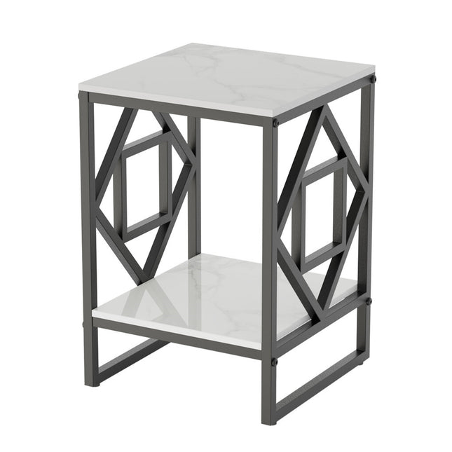 Sleek White Marble Side Table Sofa End Table Bedside Nightstand w Durable Frame.