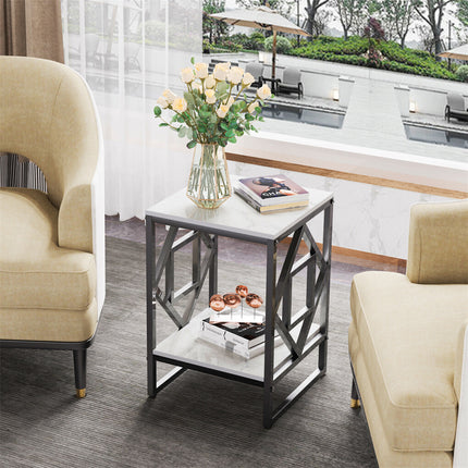 Sleek White Marble Side Table Sofa End Table Bedside Nightstand w Durable Frame.