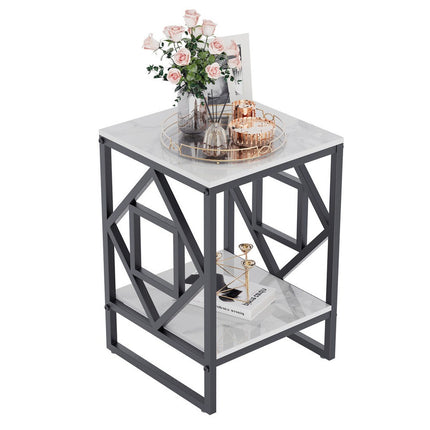 Sleek White Marble Side Table Sofa End Table Bedside Nightstand w Durable Frame.