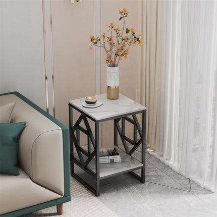 Sleek White Marble Side Table Sofa End Table Bedside Nightstand w Durable Frame.