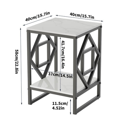 Sleek White Marble Side Table Sofa End Table Bedside Nightstand w Durable Frame.