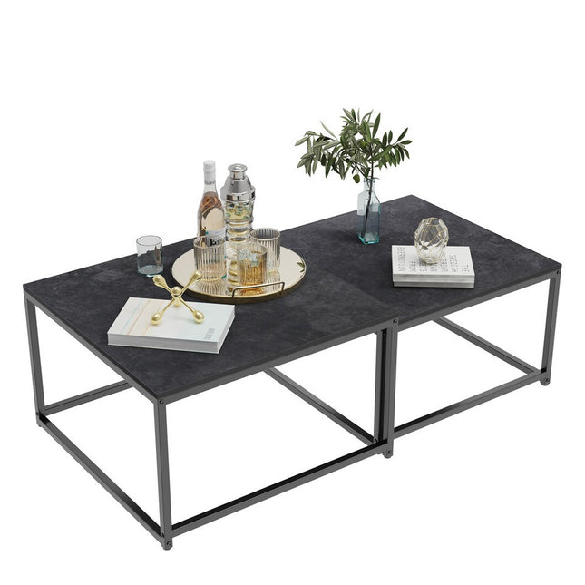 Marble Nesting Coffee Table Set Sintered Stone Side End Tables with Solid Metal Frame.