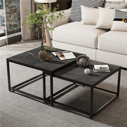 Marble Nesting Coffee Table Set Sintered Stone Side End Tables with Solid Metal Frame.