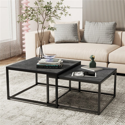 Marble Nesting Coffee Table Set Sintered Stone Side End Tables with Solid Metal Frame.