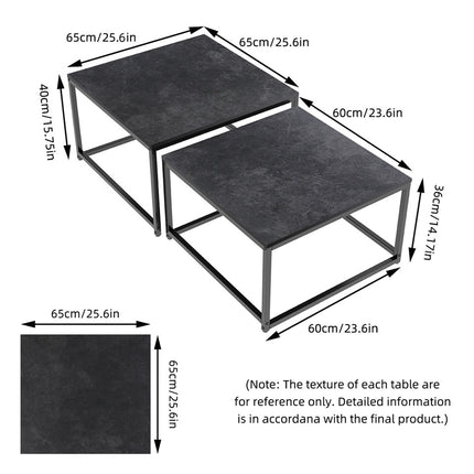 Marble Nesting Coffee Table Set Sintered Stone Side End Tables with Solid Metal Frame.