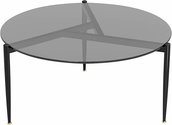 Modern Round Tempered Glass Coffee Table Sofa Side End Table Brown Tinted Metal Frame Living Room.