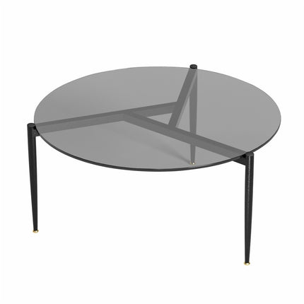Chic Round Glass Coffee Table with Metal Legs.