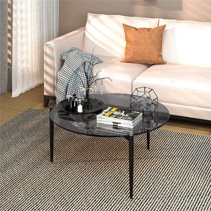 Chic Round Glass Coffee Table with Metal Legs.