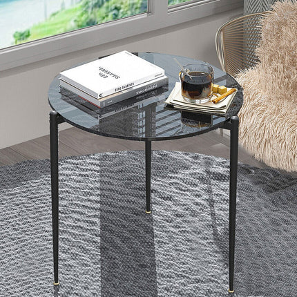 Chic Round Glass Coffee Table with Metal Legs.