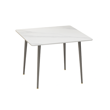 White Sintered Stone Dining Table With Black Legs For Modern Interiors.