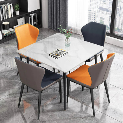 White Sintered Stone Dining Table With Black Legs For Modern Interiors.