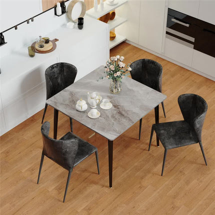 Square Marble Dining Table Sintered Stone Kitchen Table 80x80cm - Modern Restaurant Table with Metal Legs.