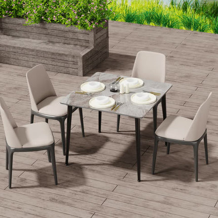 Square Marble Dining Table Sintered Stone Kitchen Table 80x80cm - Modern Restaurant Table with Metal Legs.