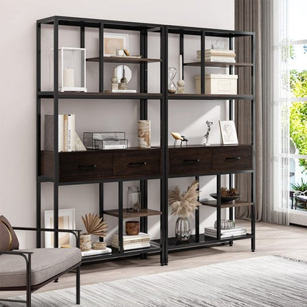180Cm Tall Bookshelf With Drawers Industrial Bookcase W/ 6 Tiers Storage Shelves.