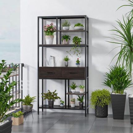 180Cm Tall Bookshelf With Drawers Industrial Bookcase W/ 6 Tiers Storage Shelves.