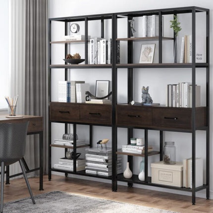 180Cm Tall Bookshelf With Drawers Industrial Bookcase W/ 6 Tiers Storage Shelves.