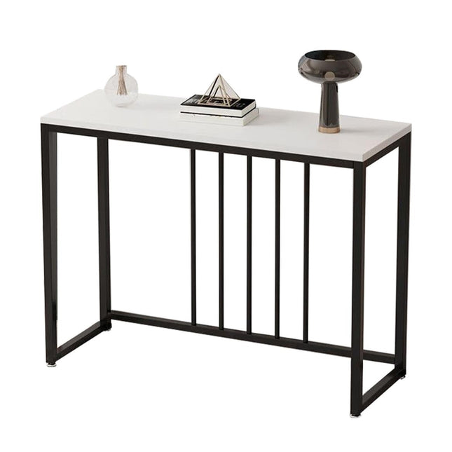 80cm White & Grey Sintered Stone Console Table Storage Table Behind Sofa W/ Black Metal Frame.