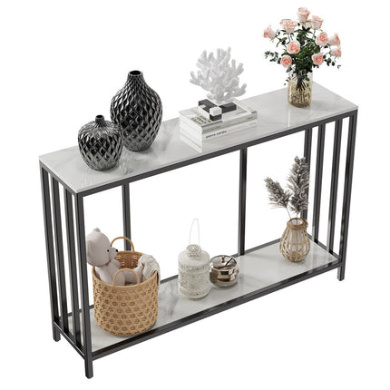 2-Tier White Marble Entryway Console Table Extra Long Foyer Couch Table.