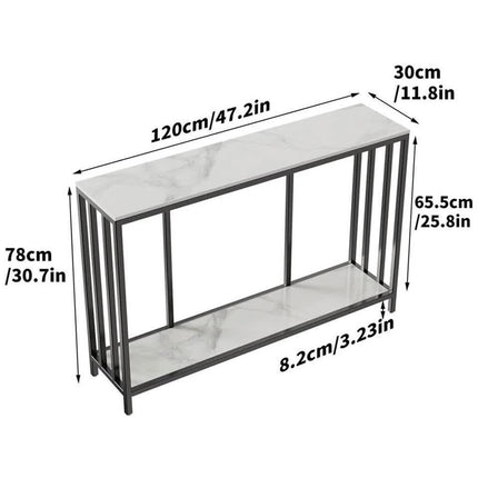 2-Tier White Marble Entryway Console Table Extra Long Foyer Couch Table.