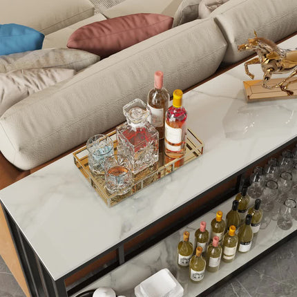 2-Tier White Marble Entryway Console Table Extra Long Foyer Couch Table.