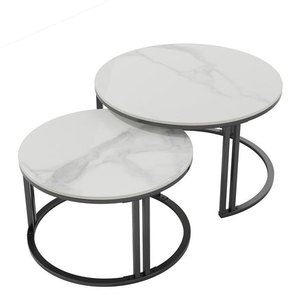 Stylish Round Nesting Coffee Tables with Metal Frame.