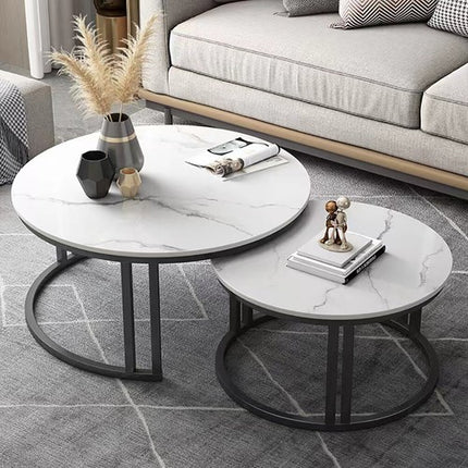 Stylish Round Nesting Coffee Tables with Metal Frame.