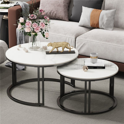 Stylish Round Nesting Coffee Tables with Metal Frame.