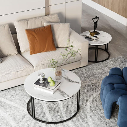 Stylish Round Nesting Coffee Tables with Metal Frame.