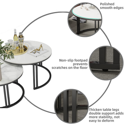 Stylish Round Nesting Coffee Tables with Metal Frame.