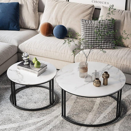 Stylish Round Nesting Coffee Tables with Metal Frame.
