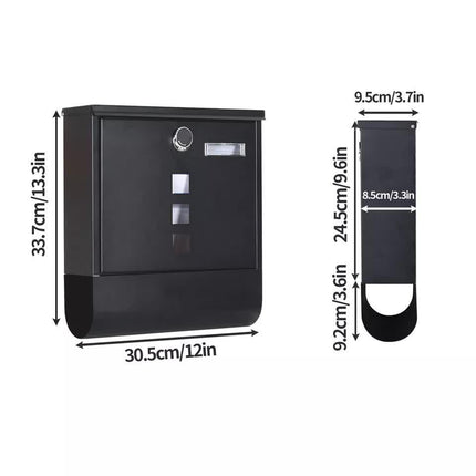 Lockable Mailbox Wall Mounted Mail Letter Post Box with Newspaper Holder Rack.