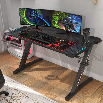 Z-Shaped Computer Gaming Desk with RGB LED Lights Home Office Table X-Large 140cm.
