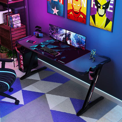 Z-Shaped Computer Gaming Desk with RGB LED Lights Home Office Table X-Large 140cm.