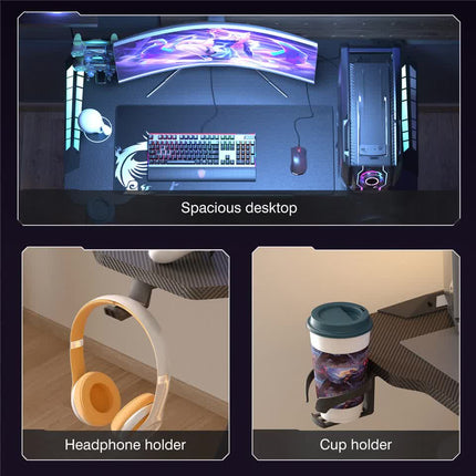 Z-Shaped Computer Gaming Desk with RGB LED Lights Home Office Table X-Large 140cm.