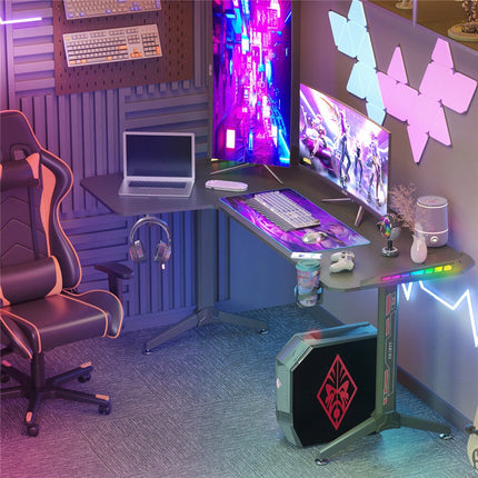 Black L-Shaped Gaming Desk w/ Storage Box.